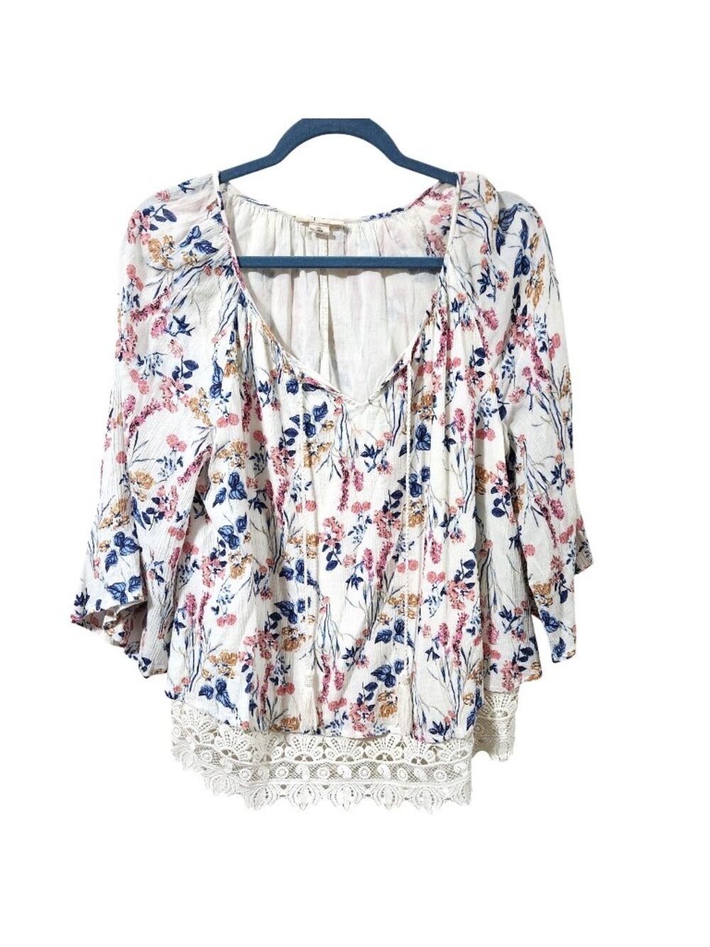 Style & Co Floral Lace Boho Peasant Top Lace Multicolor Size S More Like LG or X